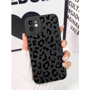 Iphone 11 Uyumlu Kılıf Mat Siyah Leopar Desenli Darbelere Dayanıklı Yumuşak Kamera Korumalı Kapak