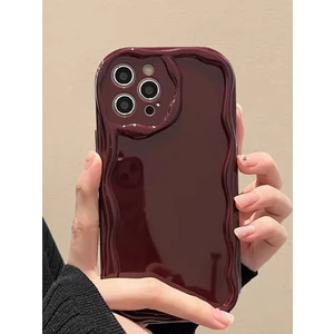 Iphone 15 Pro Uyumlu Kılıf Dalgalı Kenarlı Şık Darbelere Karşı Dayanıklı Yumuşak Silikon Kapak Bordo