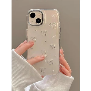 iPhone 15 Uyumlu Fiyonk Desenli Şeffaf Kılıf Simli Darbeye Karşı Dayanıklı Kapak