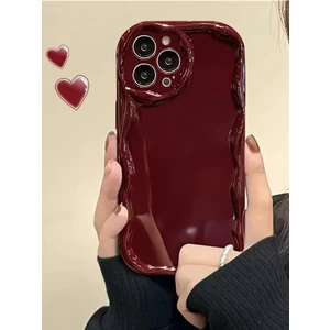 Iphone 16 Pro Max Uyumlu Kılıf Dalgalı Kenarlı Darbelere Karşı Dayanıklı Yumuşak Silikon Kapak Bordo