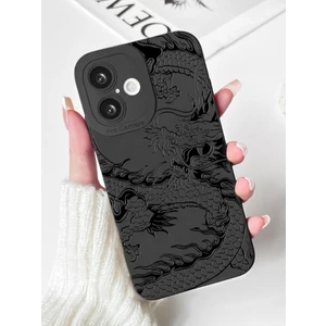 Iphone 16 Uyumlu Kılıf Mat Siyah Ejderha Desenli Darbelere Dayanıklı Yumuşak Kamera Korumalı Kapak