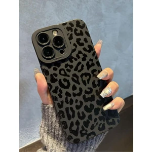 Iphone 15 Pro Max Uyumlu Kılıf Mat Siyah Leopar Desenli Yumuşak Kamera Korumalı Kapak