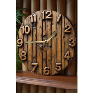 Sessiz Yuvarlak Ahşap Duvar Saati, Kuvars Hareketli 3D Görünümlü 2d Saat SDW086