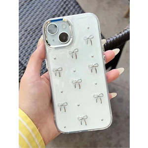 Apple iPhone 15 Plus-14 Plus Uyumlu Fiyonk Desenli Şeffaf Kılıf Simli Darbeye Karşı Dayanıklı Kapak