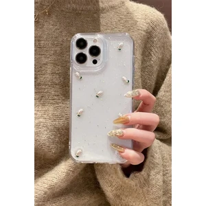 Apple iPhone 13 Pro Max Uyumlu Kılıf Simli Gül Darbeye Karşı Dayanıklı Yumuşak Silikon Kapak
