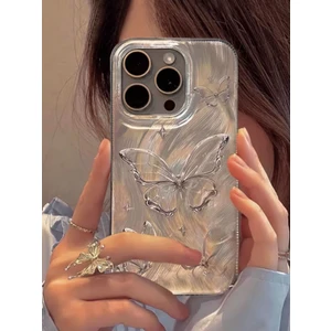 Apple iPhone 16 Pro Max Uyumlu Tüylü Kelebek Hologramlı Kılıf Darbeye Karşı Dayanıklı Kapak