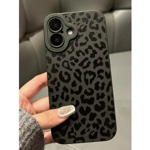 Iphone 16 Uyumlu Kılıf Mat Siyah Leopar Desenli Darbelere Dayanıklı Yumuşak Kamera Korumalı Kapak