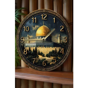 Sessiz Yuvarlak Ahşap Duvar Saati, Kuvars Dini Desen 2d SDW030