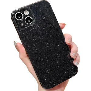 Iphone 13-14 Uyumlu Kılıf Simli Ince Darbeye Dayanıklı Silikon Parlak Kılıf Yumuşak Kapak Siyah