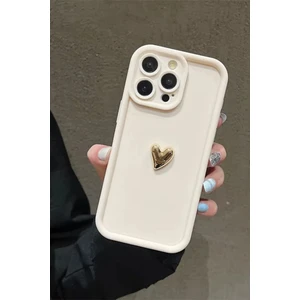 Iphone 16 Pro Max Uyumlu Kılıf 3D Gold Kalp Darbelere Dayanıklı Yumuşak Kamera Korumalı Kapak Beyaz