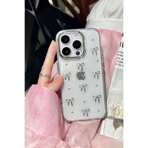 Apple iPhone 13 Pro Uyumlu Fiyonk Desenli Şeffaf Kılıf Simli Darbeye Karşı Dayanıklı Kapak