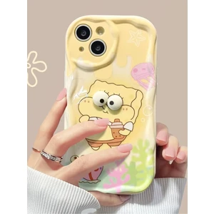 Iphone 16 Plus Uyumlu Kılıf Sünger Desenli 3D Gözler Şık Darbelere Karşı Dayanıklı Silikon Kapak