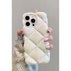 Iphone 16 Pro Uyumlu Kılıf Beyaz Baklava Desenli Hologramlı Dayanıklı Yumuşak Silikon Kapak