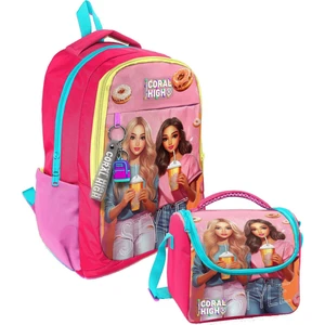 Coral High Kız Çocuk Ilk ve Ortaokul Sırt Çantası ve Beslenme Çantası - Pembe Kırmızı Fashion Girl