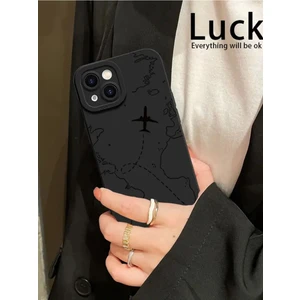 Iphone 13-14 Uyumlu Kılıf Mat Siyah Harita Desenli Darbelere Dayanıklı Yumuşak Kamera Korumalı Kapak