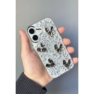 Apple iPhone 16UYUMLU Kılıf Taşlı Kalp Figürlü Darbeye Karşı Dayanıklı Sert Silikon Kapak