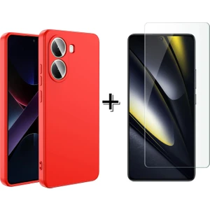 Xiaomi Poco X7 Pro Liquid Içi Kadife Lansman Silikon Kılıf + Temperli Cam Ekran Koruyucu