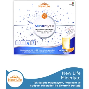 New Life Minerlyte - Magnezyum Sitrat - Potasyum - Sodyum - B6 ve B12 Vitamini - Elektrolit Çözeltisi - 12 Saşe