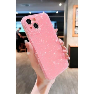 Iphone 13-14 Uyumlu Kılıf Simli Ince Darbe Dayanıklı Silikon Parlak Yumuşak Kapak Pembe