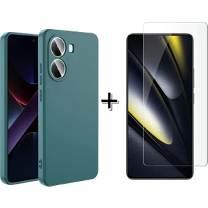 Xiaomi Poco X7 Pro Liquid Içi Kadife Lansman Silikon Kılıf + Temperli Cam Ekran Koruyucu