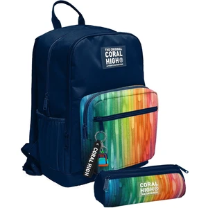 Coral High Erkek Çocuk Dört Gözlü Okul Sırt Çantası ve Kalemlik Seti - Lacivert Çok Renkli Çizgi Desenli - Ilkokul ve Ortaokul Için Uygun