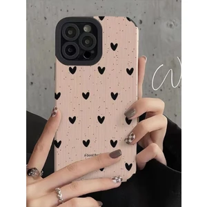 iPhone 14 Pro Max Kılıf Siyah Kalp Desenli Kamera Korumalı Estetik Zarif Yumuşak Silikon Kapak