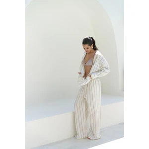 Priskiana Bağcıklı Vizon Pantolon Gömlek Takım