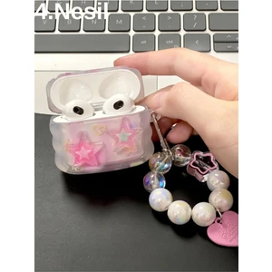 4. Nesil Uyumlu 2024 Kulaklık Kılıfı Pembe Yıldız Inci Boncuklu