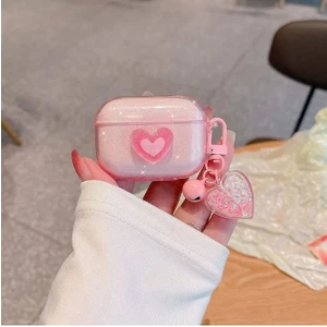 KVK Privacy Airpods Pro 2. Nesil Uyumlu 3D Simli Pembe Kalp Kopçalı Kulaklık Kılıfı
