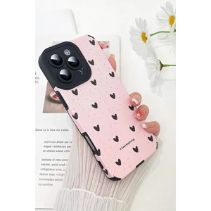 Apple iPhone 16 Pro Max Uyumlu Kılıf Siyah Kalp Desenli Kamera Korumalı Zarif Yumuşak Kapak