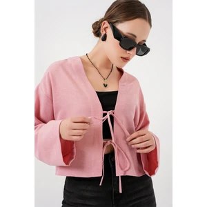 Önü Bağlamalı Keten Kimono 960 - Pudra