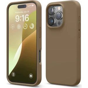 Apple iPhone 16 Pro Kılıf Kadife Lansman Soft Yumuşak Liquid Silikon Kamera Korumalı Kapak Kahve