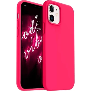 Apple iPhone 12/12PRO Kılıf Kadife Lansman Soft Yumuşak Liquid Silikon Kamera Korumalı Kapak Fuşya