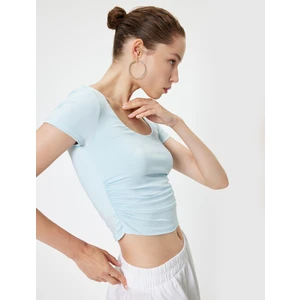 Basic Tişört U Yaka Slim Fit Kısa Kollu Drapeli