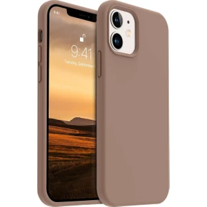 Apple iPhone 12/12PRO Kılıf Kadife Lansman Soft Yumuşak Liquid Silikon Kamera Korumalı Kapak Kahve