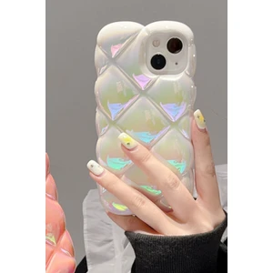 Iphone 13/14 Uyumlu Kılıf Beyaz Baklava Desenli Hologramlı Dayanıklı Yumuşak Silikon Kapak