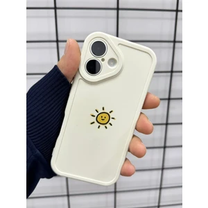 Iphone 16 Plus Uyumlu Kılıf Güneş Desenli Darbelere Dayanıklı Kamera Korumalı Silikon Kapak Krem