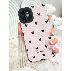 iPhone 11 Uyumlu Kılıf Siyah Kalp Desenli Kamera Korumalı Estetik Zarif Yumuşak Silikon Kapak