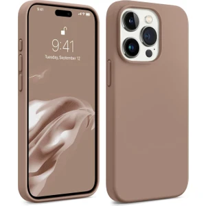iPhone 15 Promax Kılıf Kadife Lansman Soft Yumuşak Liquid Silikon Kamera Korumalı Kapak Kahve