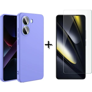 Xiaomi Poco X7 Pro Liquid Içi Kadife Lansman Silikon Kılıf + Temperli Cam Ekran Koruyucu