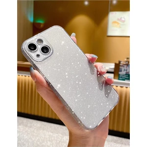 Iphone 13-14 Uyumlu Kılıf Simli Ince Darbeye Dayanıklı Silikon Parlak Kılıf Yumuşak Kapak Silver