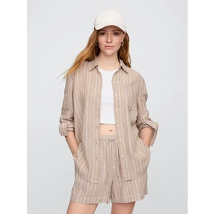 Kadın Açık Bej Keten Karışımı Easy Gömlek