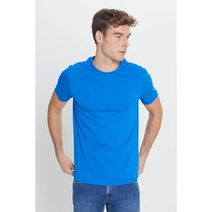 Altınyıldız Classics Erkek Saks Mavi %100 Pamuk Slim Fit Dar Kesim Bisiklet Yaka Tişört