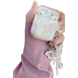 Airpods 1. ve 2. Nesil Uyumlu 3D Kelebek Kopçalı Simli Kulaklık Kılıfı