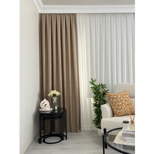 Bej Keten Fon Perde Sık Pile