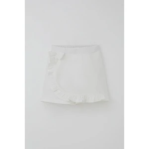 Kız Çocuk Şort Etek Fiyonk Aksesuarlı Fırfırlı 6-10 Yaş, Ekru