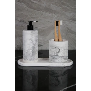 Elite 3 Parça Mermer Desenli Beton Banyo Seti Sıvı Sabunluk Diş Fırçalık Sunum Tepsisi 1 Adet