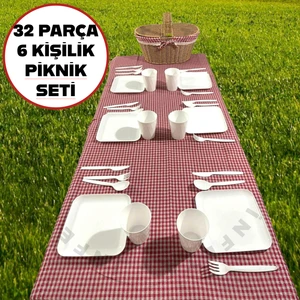 32 Parça 6 Kişilik Piknik Seti Çatal Bıçak Kaşık Tabak Seti Kutulu