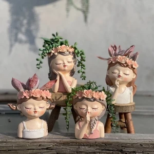 Elite Dekoratif 4'lü Sevimli Kızlar Sukulent ve Kaktüs Saksı Seti 1 Adet