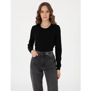 Pierre Cardin Kadın Siyah Slim Fit Basic Kazak 50315758-VR046